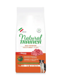 Natural Trainer Dog Medium Manzo Riso Kg.12 Cibo Secco Per Cani.
