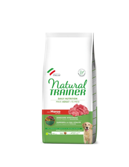 Natural Trainer Dog Maxi Manzo e Riso kg 3. Cibo Secco Per Cani Taglia Grande