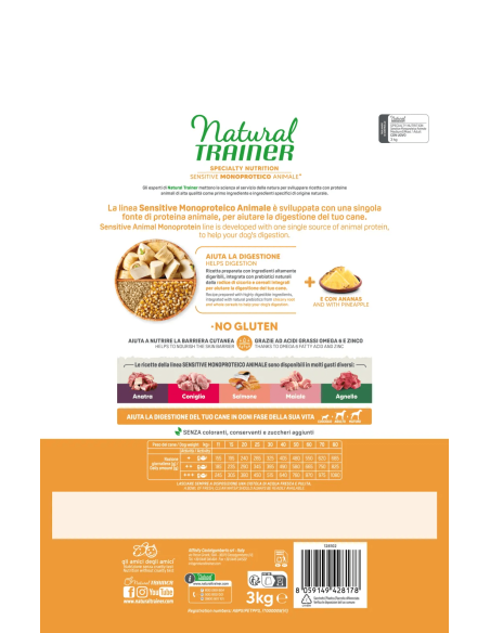 Trainer Dog Sensitive NoGluten Med/Max Uovo e Cereali Integrali kg.3. Crocchette per cani
