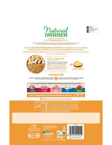 Natura Trainer Dog Sensitive Medium Maxi Salmone e Cereali No Gluten kg 3. Cibo Secco Per Cani