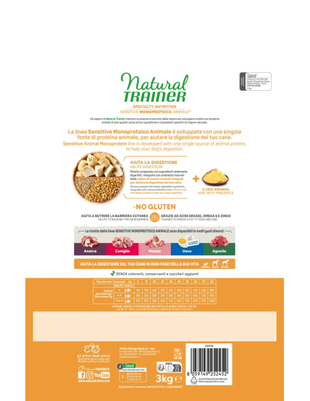 Natura Trainer Dog Sensitive Medium Maxi Salmone e Cereali No Gluten kg 3. Cibo Secco Per Cani