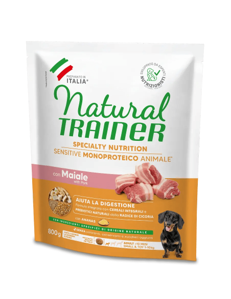 Trainer Dog Sensitive Mini Maiale e Cereali Integrali No Gluten gr 800. Crocchette per cani.