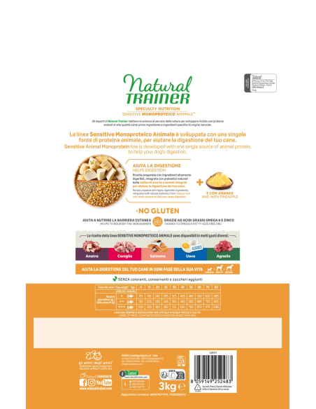 Trainer Dog Sensitive Medium Maxi Maiale e Cereali Integrali No Gluten Kg 3.Cibo Secco Per Cani