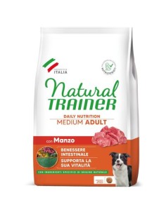 Natural Trainer Dog Medium Manzo Riso Kg.3 Cibo Secco Per Cani.