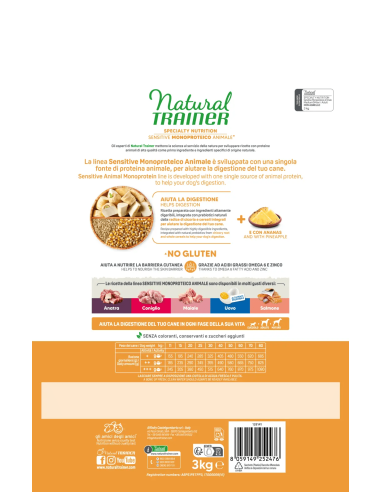 Natura Trainer Dog Sensitive Medium Maxi Agnello kg 3. No gluten . Crocchette per cani