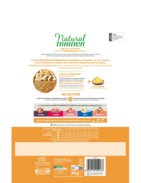 Natura Trainer Dog Sensitive Medium Maxi Agnello kg 3. No gluten . Crocchette per cani