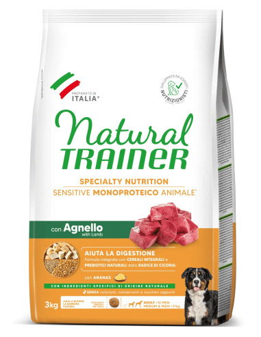 Natura Trainer Dog Sensitive Medium Maxi Agnello kg 3. No gluten . Crocchette per cani