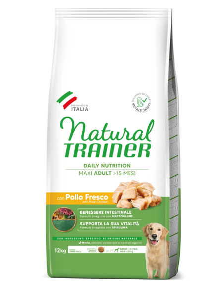 Natural Trainer Dog Maxi Pollo e Riso kg 12. Cibo Secco Per Cani Taglia Grande