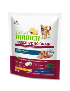 Natural Trainer Sensitive No Grain Small & Toy Con Trota e Patate gr.800. Alimento Per cani