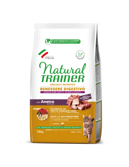 Natural Trainer Gatto Sensitive Anatra kg 1,5. Cibo Secco Per Gatti