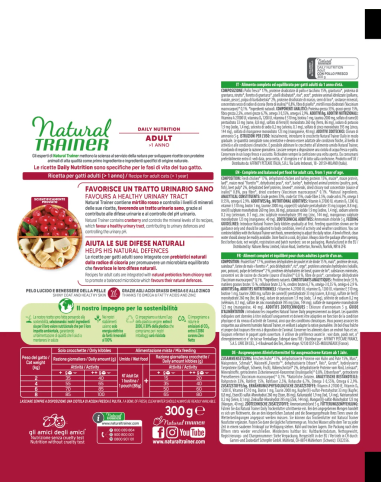 Natural Trainer Adult Con Pollo Fresco gr 300. Cibo Secco Per Gatti.
