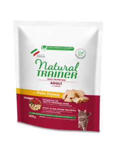 Natural Trainer Adult Con Pollo Fresco gr 300. Cibo Secco Per Gatti.