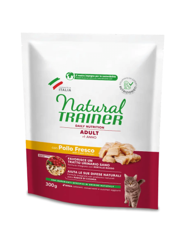 Natural Trainer Adult Con Pollo Fresco gr 300. Cibo Secco Per Gatti.