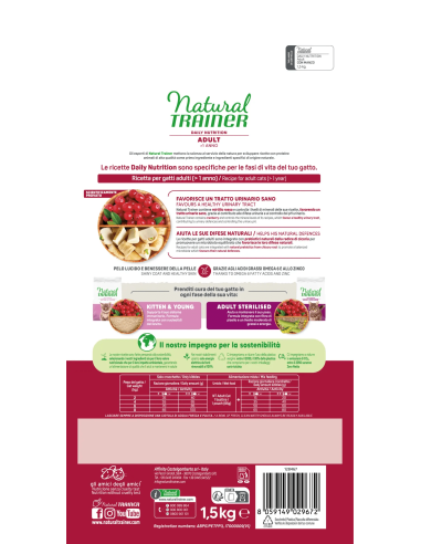 Natural Trainer Adult Con Manzo kg 1,5 . Alimento Per Gatti