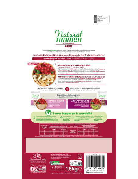 Natural Trainer Adult Con Manzo kg 1,5 . Alimento Per Gatti