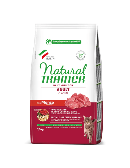 Natural Trainer Adult Con Manzo kg 1,5 . Alimento Per Gatti