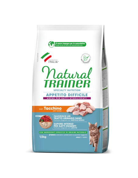 Natural Trainer  Gatto Appetito Difficile Tacchino  Kg 1,5. Alimento Per Gatti