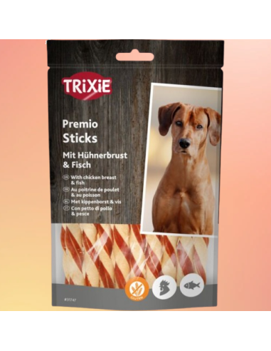 Premio Fish Chicken Sticks gr 80. Snack per cani.