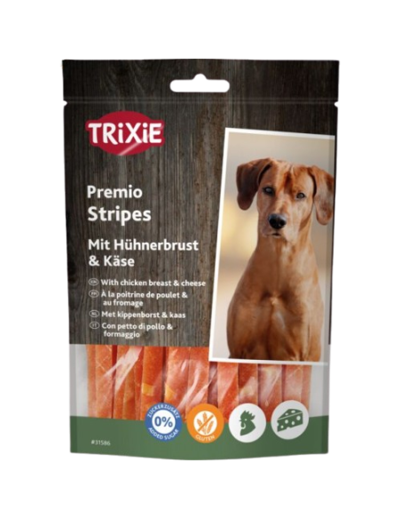Premio Chicken Cheese Stripes Light gr 100. Snack per cani.