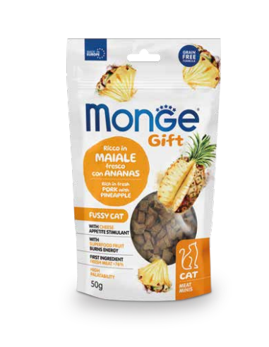 Monge Gift Cat Meat Minis Appetito Difficile Maiale Ananas gr.50. Snack per Gatti .