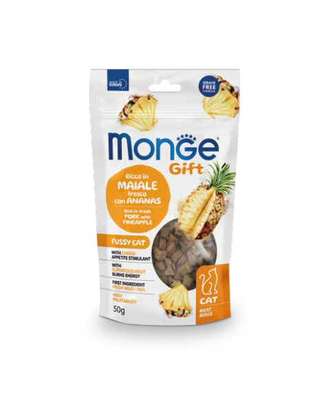 Monge Gift Cat Meat Minis Appetito Difficile Maiale Ananas gr.50. Snack per Gatti .