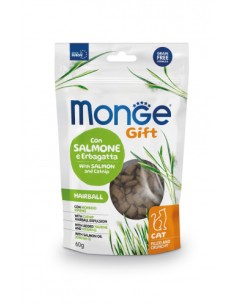 Monge Gift Cat Filled and Crunchy Hairball Salmone ed Erba gatta gr.60. Snack Per Gatti.