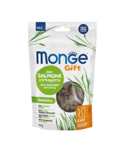 Monge Gift Cat Filled and Crunchy Hairball Salmone ed Erba gatta gr.60. Snack Per Gatti. 2