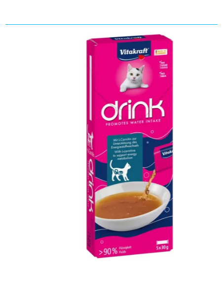 Vitakraft Cat Drink Salmone + Carnitina 5pz x 30gr.Snack per Gatti