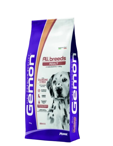 Gemon All Breed Adult Salmone e Riso kg 15. Crocchette per cani.
