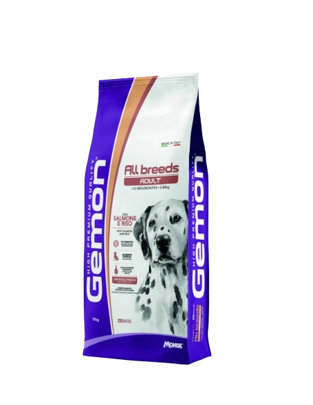 Gemon All Breed Adult Salmone e Riso kg 15. Crocchette per cani.