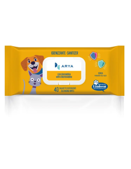 Salviette Arya Igienizzanti alla Clorexidina 40 pezzi. Igienici per Cani e Gatti.