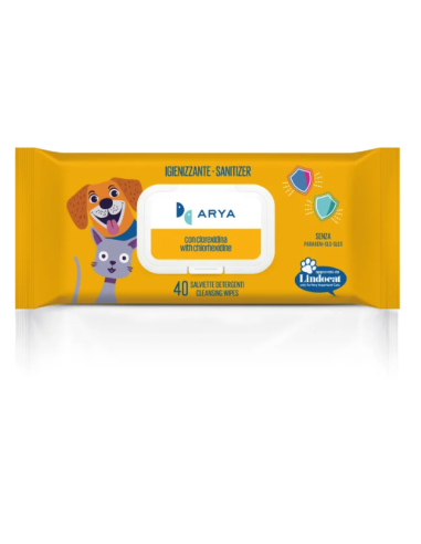 Salviette Arya Igienizzanti alla Clorexidina 40 pezzi. Igienici per Cani e Gatti