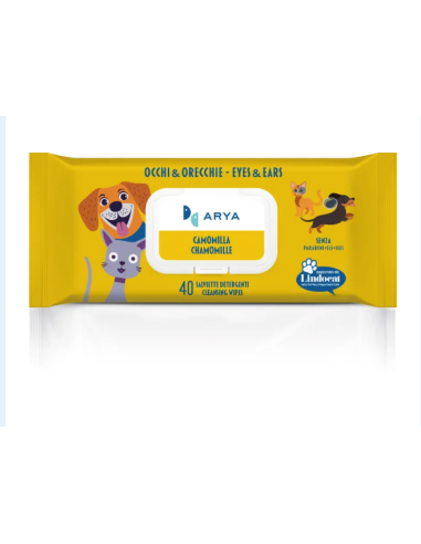 Salviette Arya Occhi e Orecchie 40 pezzi. Igienici per cani e gatti .