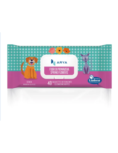 Salviette Arya detergenti Fiori di Primavera  40 pezzi. Igienici per cani e gatti.