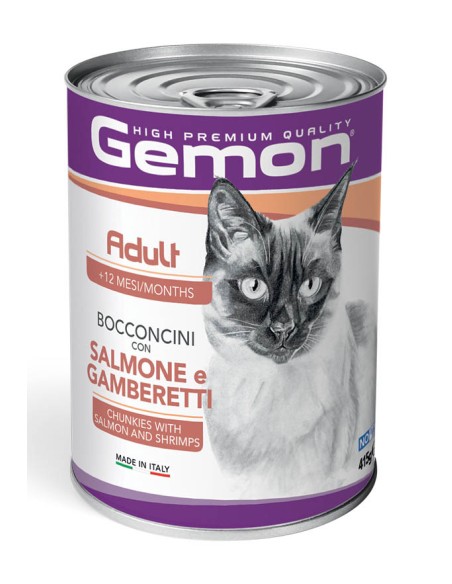 Gemon Cat Bocconcini Salmone e Gamberetti Gr.415. Cibo Umido Per Gatti