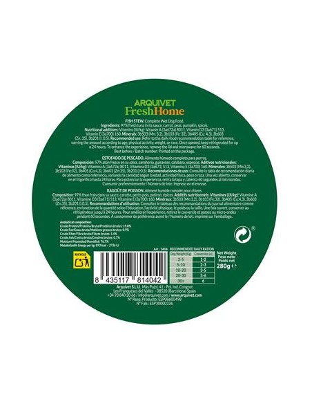Arquivet Fresh Home Fish Stew 280 gr . Cibo Umido per Cani .