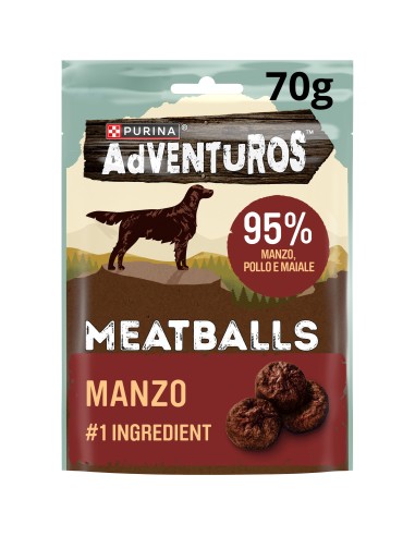 Purina Adevnturos Meatballs Manzo Gr.70. Snack per cani .