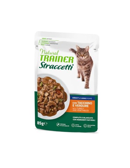 Trainer Umido Natural Cat busta Tacchino in Straccetti gr.85.Cibo Umido Per Gatti