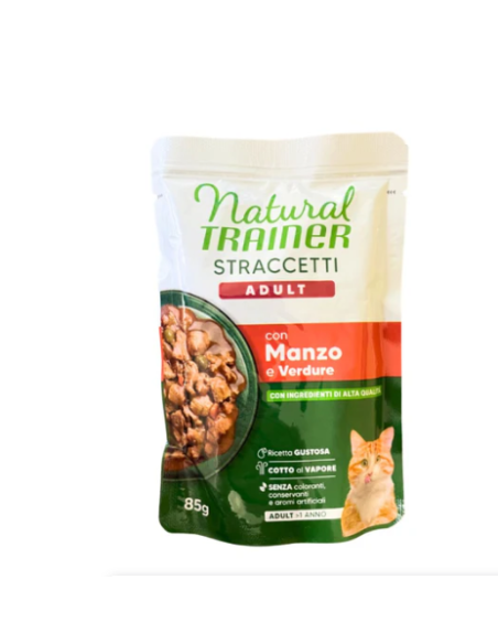Trainer Umido Natural Cat busta Straccetti Manzo e Verdure gr.85.Cibo Umido per gatti. Trainer Umido Natural Cat busta Straccetti Manzo e Verdure gr.85.Cibo Umido per gatti.