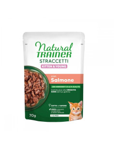 Trainer Umido Natural Cat busta Straccetti Kitten & Young Salmone gr.70.Cibo per cuccioli di Gatto