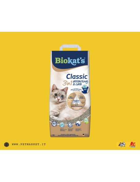 Biokat's Classic 3 in 1 Attracting and Care 10 litri. Lettiera per gatti.