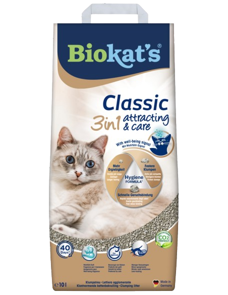 Biokat's Classic 3 in 1 Attracting and Care 10 litri. Lettiera per gatti.
