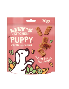 Lily's Kitchen Snack Dog Puppy Nibbles pollo e Salmone gr.70.Snack per Cani.
