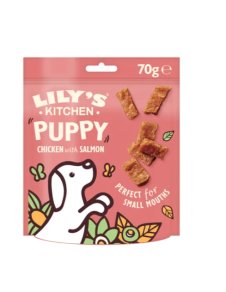 Lily's Kitchen Snack Dog Puppy Nibbles pollo e Salmone gr.70.Snack per Cani.