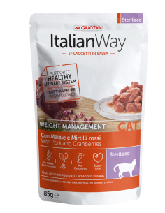 Italian Way sterilized con Maiale e Mirtilli Sfilacc. in Salsa gr.85.Cibo Umido Per Gatti
