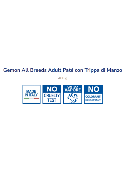 Gemon Cane Adult Patè Trippa e Manzo gr 400. Cibo Umido per cani