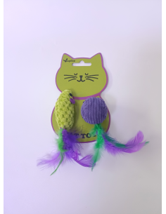 Topo e Palla Con Piuma e Erba Gatta . Giochi per gatti .