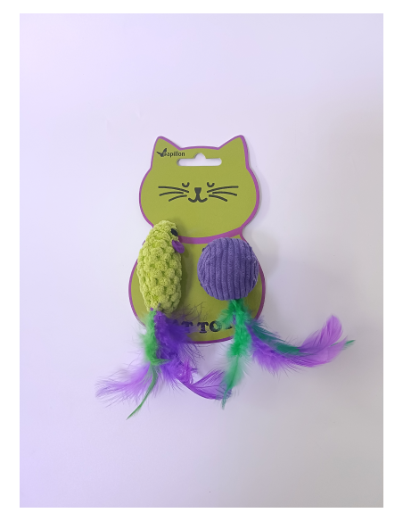 Topo e Palla Con Piuma e Erba Gatta . Giochi per gatti .