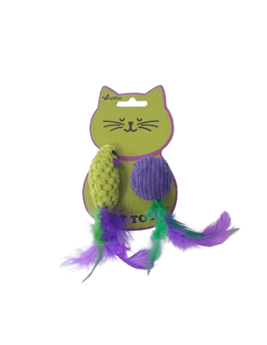 Topo e Palla Con Piuma e Erba Gatta . Giochi per gatti .