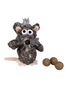 TOPO C/PALLINE DI CATNIP IN PELUCHE 11 CM